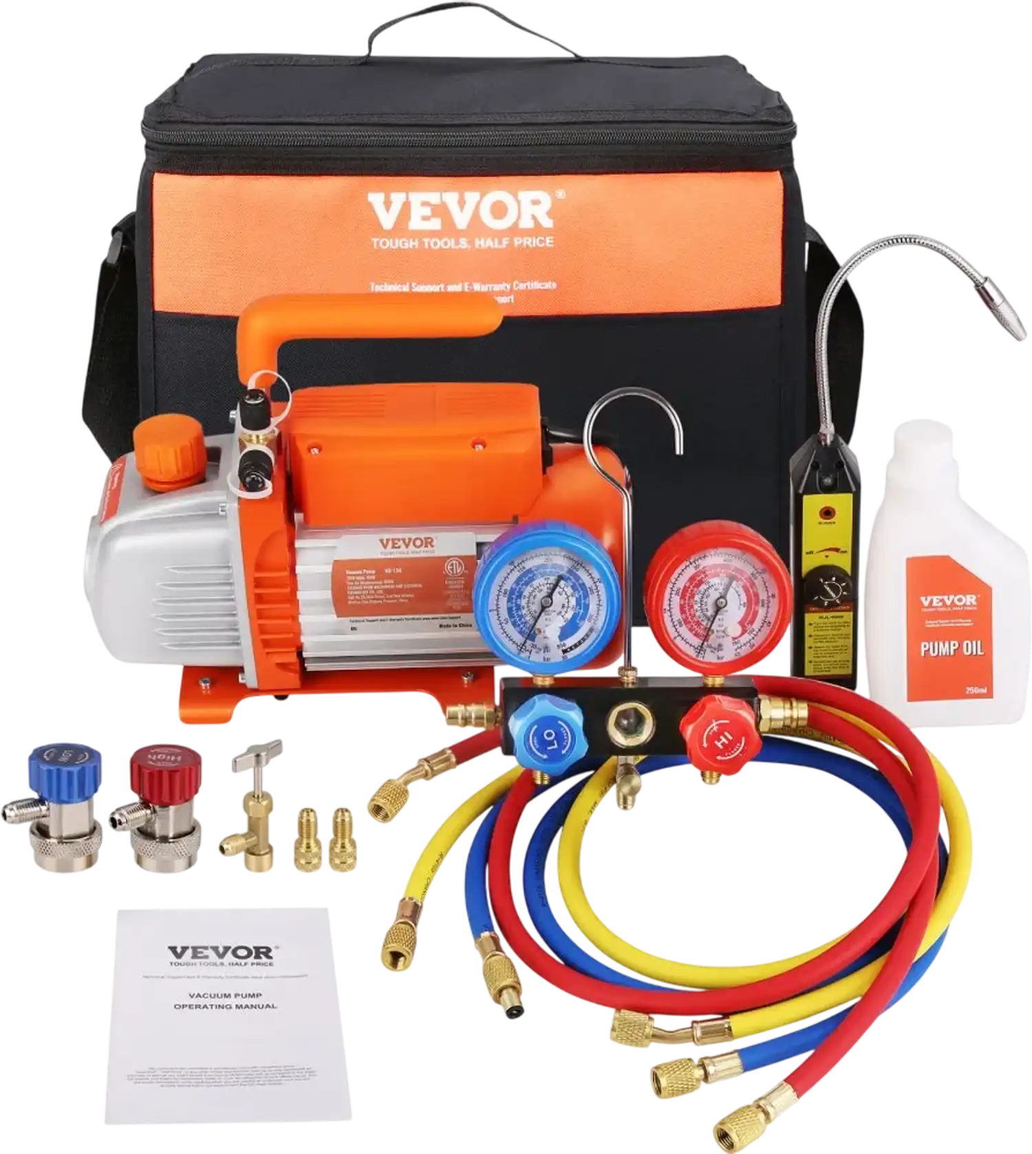 Vevor Vacuum Pump & Gauge Set 1/4 HP 4 CFM AC Refrigerant Kit New