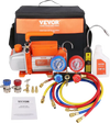 VEVOR 1/4 HP 4.5 CFM AC Vacuum Pump and Gauge Set, Single Stage Rotary Vane HVAC Air Vacuum Pump A/C Refrigerant Kit Manifold Gauge Set, with Three-Color Hose Carry Bag, Applicable to R134a, R410a