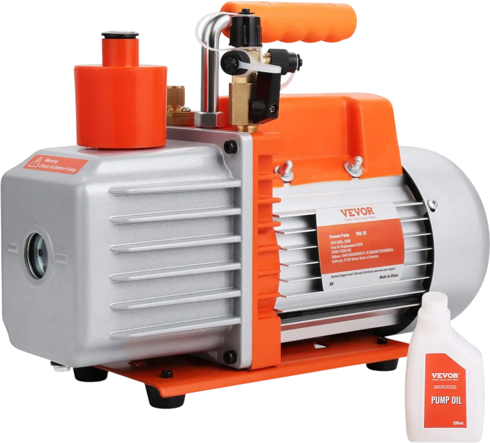 VEVOR 1/3 HP 2 Stage Rotary Vane Vacuum Pump, 5 CFM, 120V Air Conditioning Vacuum Pump, 1/4" SAE Male 3/8" SAE Male 1/2" ACME Male Inlet, for HVAC Repair, Refrigeration Maintenance, Resin Degassing