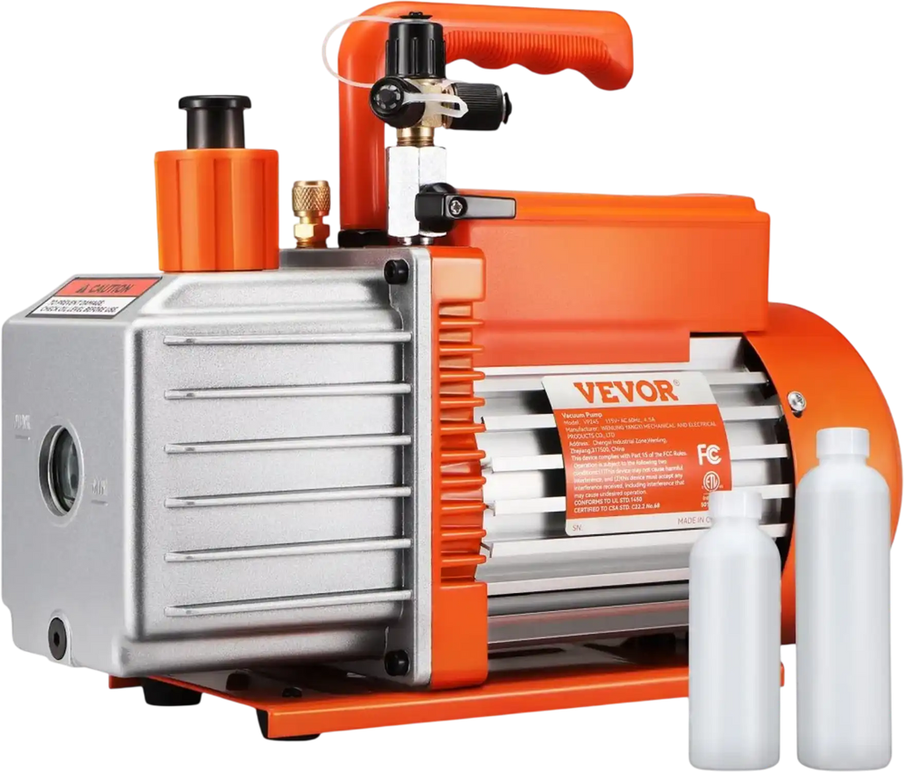 VEVOR 1/2 HP 2 Stage Rotary Vane Vacuum Pump, 5 CFM, 115V Air Conditioning Vacuum Pump, 1/4" SAE Male 3/8" SAE Male 1/2" ACME Male Inlet, for HVAC Repair, Refrigeration Maintenance, Resin Degassing