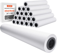 VEVOR Wide Format Paper, 24 in x 150 ft Plotter Roll, 20 Rolls CAD Bond Rolls with 2 in Core, 20 LB Bond Paper Rolls, Ideal for CAD Drawings, Engineering Plans, GIS Maps, and Architectural Designs