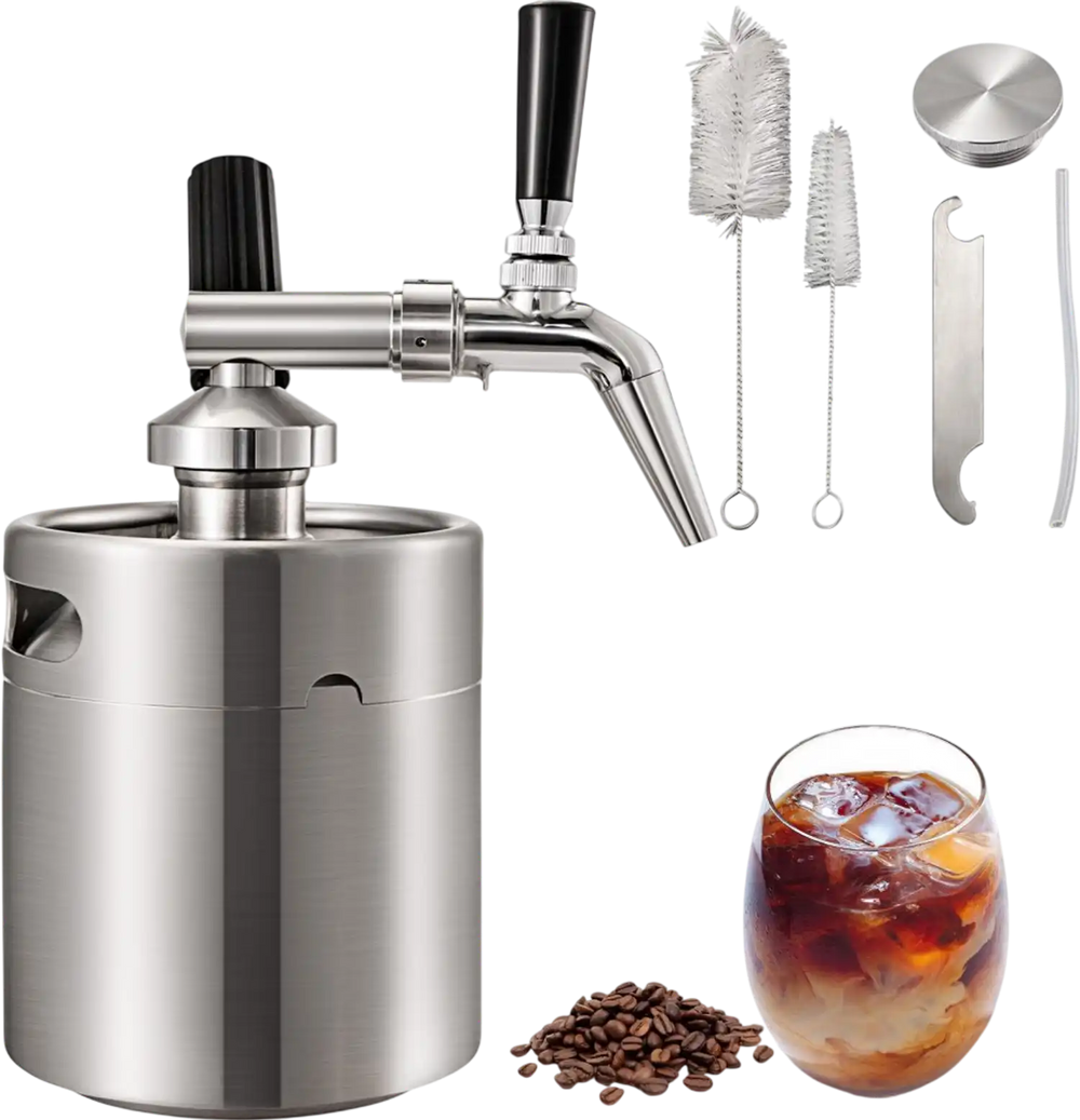 VEVOR Nitro Brew Coffee Maker 67Oz Nitro Coffee Maker 2L Portable Stainless Steel Nitro Cold Brew Coffee Maker Portable Cold Brew Coffee Maker With Brushes Home Keg Kit System