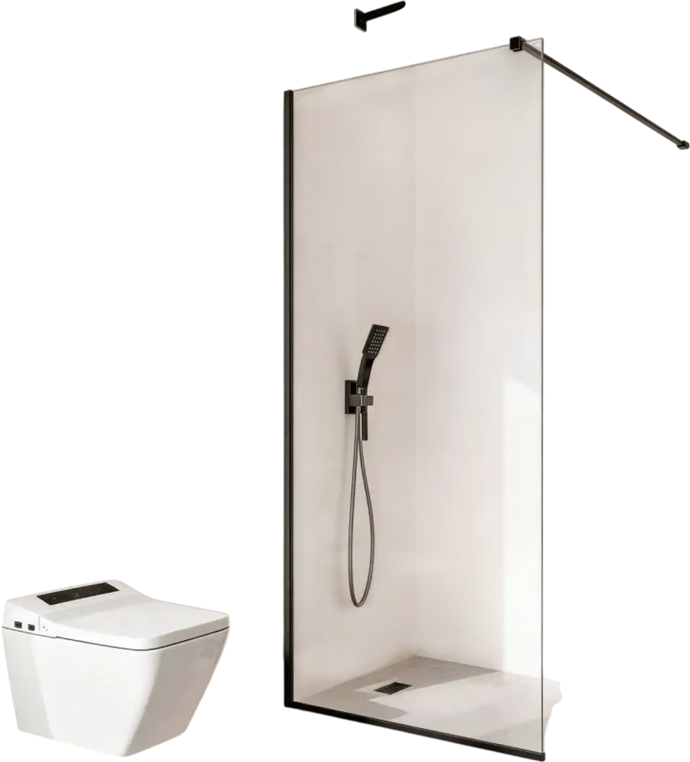 VEVOR Fixed Glass Shower Panel, 34 x 73.6 in Semi-Framed Fixed Shower Screen, 5/16 in Thick Clear Tempered Glass Door with Bottom Seal Strip and Hardware, Easy to Clean, for Bathroom, Matte Black