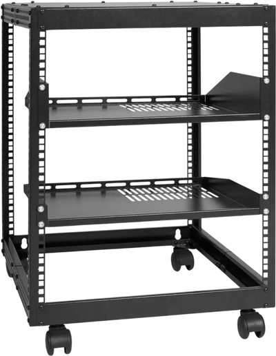 VEVOR 12U Open Frame Server Rack, 23-40 in Adjustable Depth, Free Standing or Wall Mount Network Server Rack, 4 Post AV Rack with Casters, Holds All Your Networking IT Equipment AV Gear Router Modem