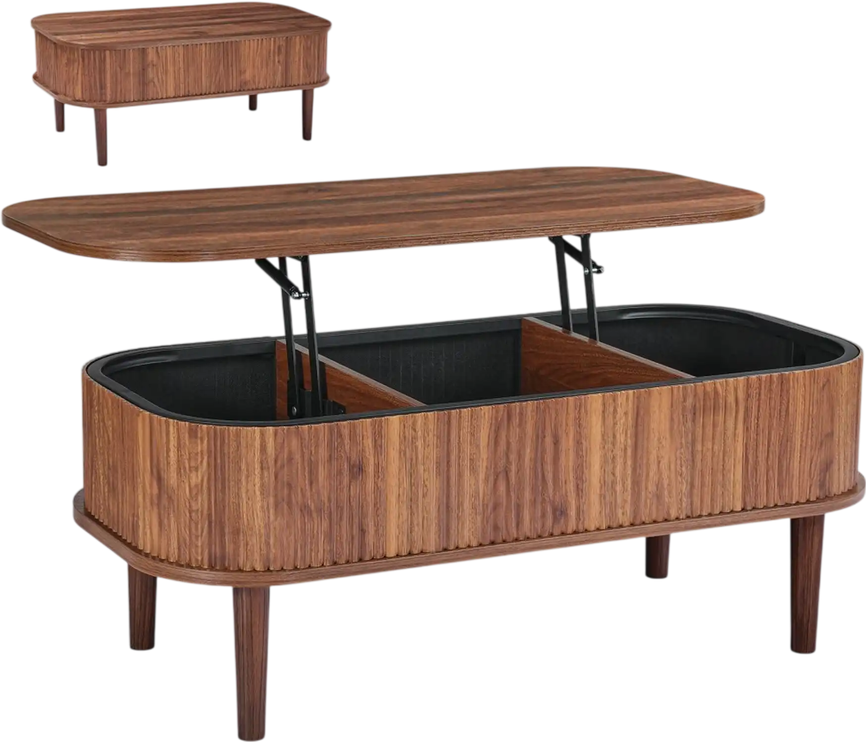 Vevor Coffee Table Lift Top Fluted Oval Storage Walnut 39.4