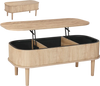 VEVOR 39.4 in Lift Top Coffee Table, Fluted Oval Coffee Table with 3 Hidden Compartment, Mid Century Wooden Oval Center Desk with Storage, Lift Up Tabletop for Home & Office, Easy Assembly, Burlywood