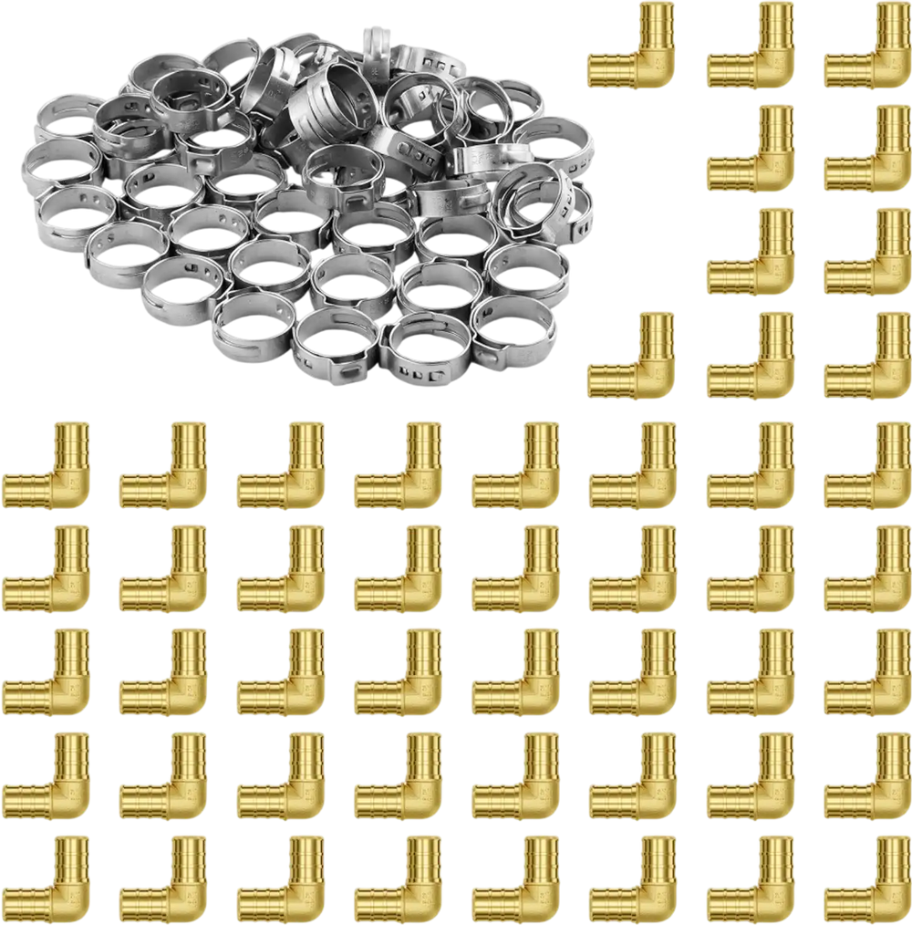 VEVOR Pipe Fittings, 1/2" 50PCS Brass Pipe Fittings, Clamp-style Elbows Pipe Connector Brass Air Fittings, Heavy Duty Plumbing Fittings Tube Adapter for Heating/Shower Systems, Outdoor Water Pipes