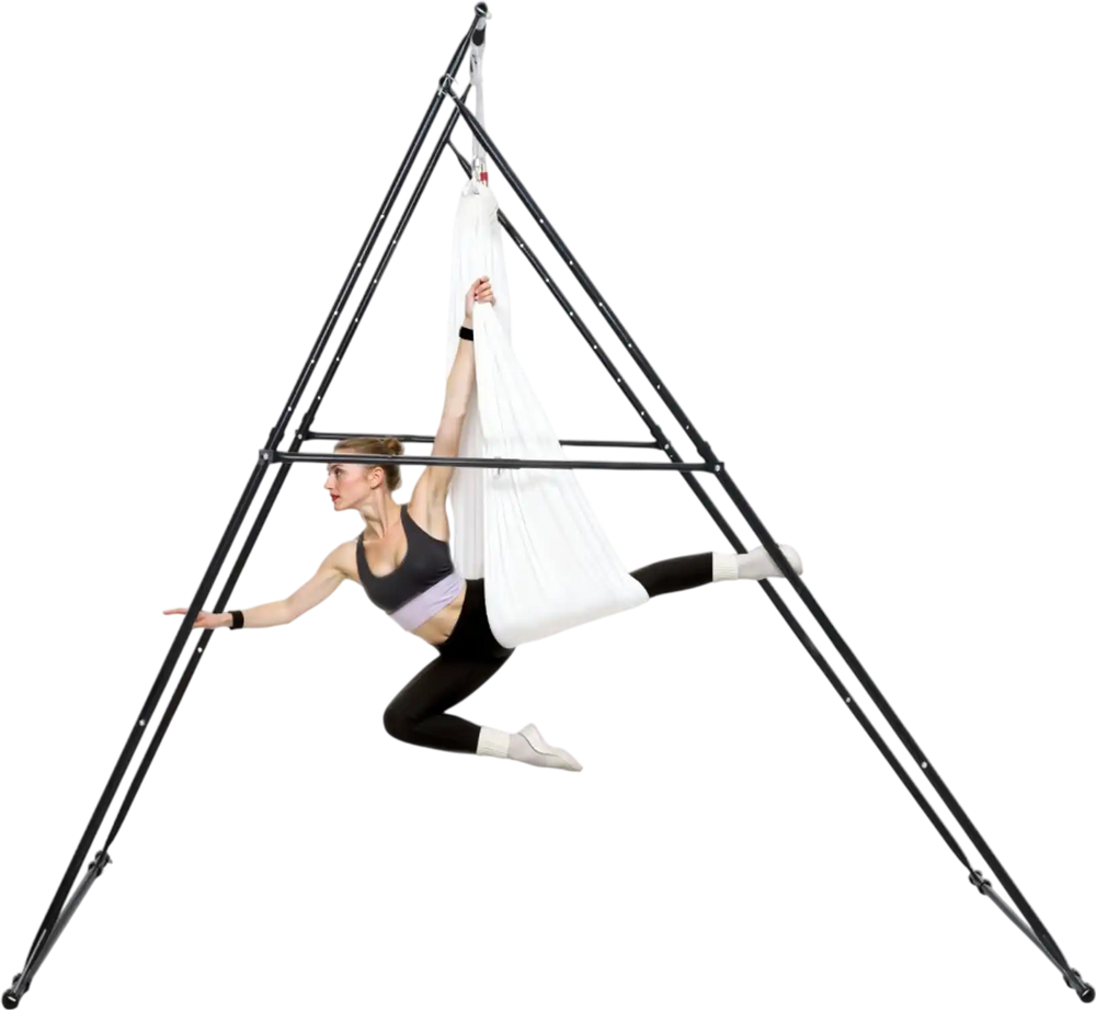 VEVOR Yoga Stand Frame, Max 440.9 lbs Load Swing Stand, Triangular Structure Aerial Rig, Aerial Silk Stands with EVA Foam & 6.6-yard Yoga Hammock, 4-Level Horizontal & 6-Level Vertical Adjustment