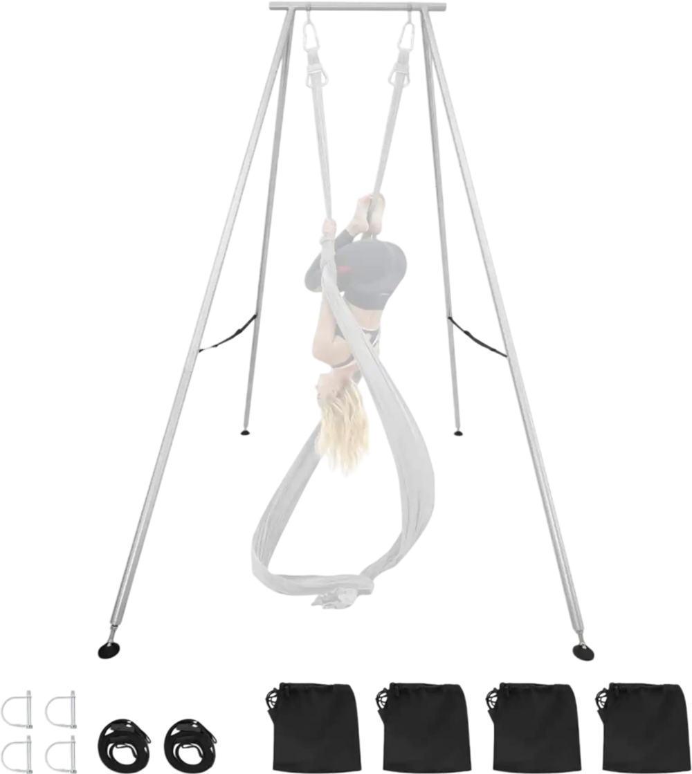 VEVOR Yoga Stand Frame, 9.6 ft Length Swing Stand, Max 551.2 lbs Load Triangular Structure Aerial Rig, Aerial Silk Stands for Yoga Enthusiasts, Non-Slip Base, Lightweight, Detachable Design