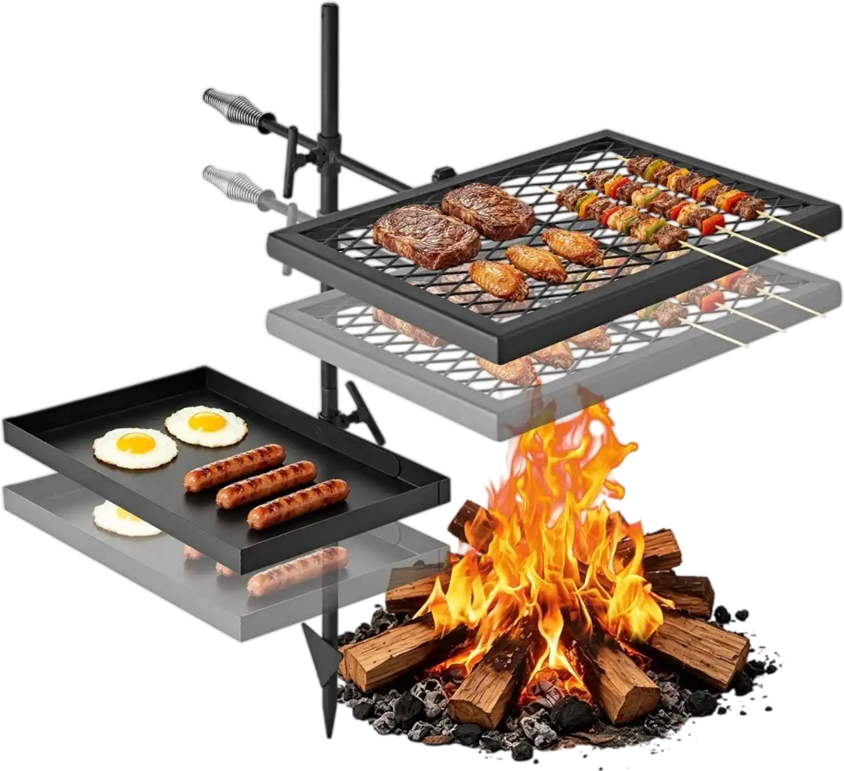 Vevor Campfire Grill Heavy Duty Swivel Double-Layer Portable Grill Grate & Griddle New