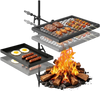 VEVOR Heavy Duty Swivel Campfire Grill, Double Layer Portable Camping Grill Grate & Griddle, Sturdy Steel BBQ Mesh, 360° Height Adjustable Over Fire Pit, for Outdoor Open Flame Cooking, Black