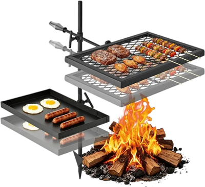 Vevor Campfire Grill Heavy Duty Swivel Double-Layer Portable Grill Grate & Griddle New