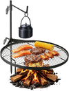 VEVOR Heavy Duty Swivel Campfire Grill, 24.4" Round Portable Camping Grill Grate, Sturdy Steel BBQ Mesh, 360° Height Adjustable Over Fire Pit with Support Rod, for Outdoor Open Flame Cooking, Black
