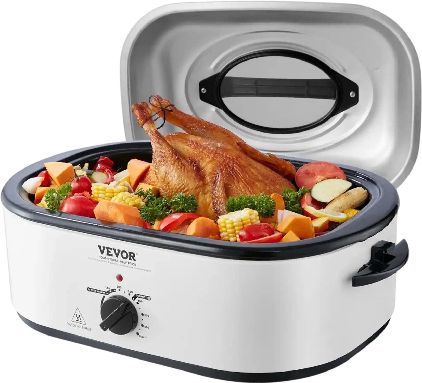 Vevor Roaster Oven 22 QT Electric Turkey Roaster with Self-Basting Lid White New