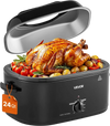 VEVOR Electric Roaster Oven, 24 Qt, Turkey Roasting Pan, Black, 1450W Power, Viewing Self-Basting Lid, 150-450°F Heat Control, Countertop Turkey Cooker with Defrost/Warm, Removable Pan and Rack