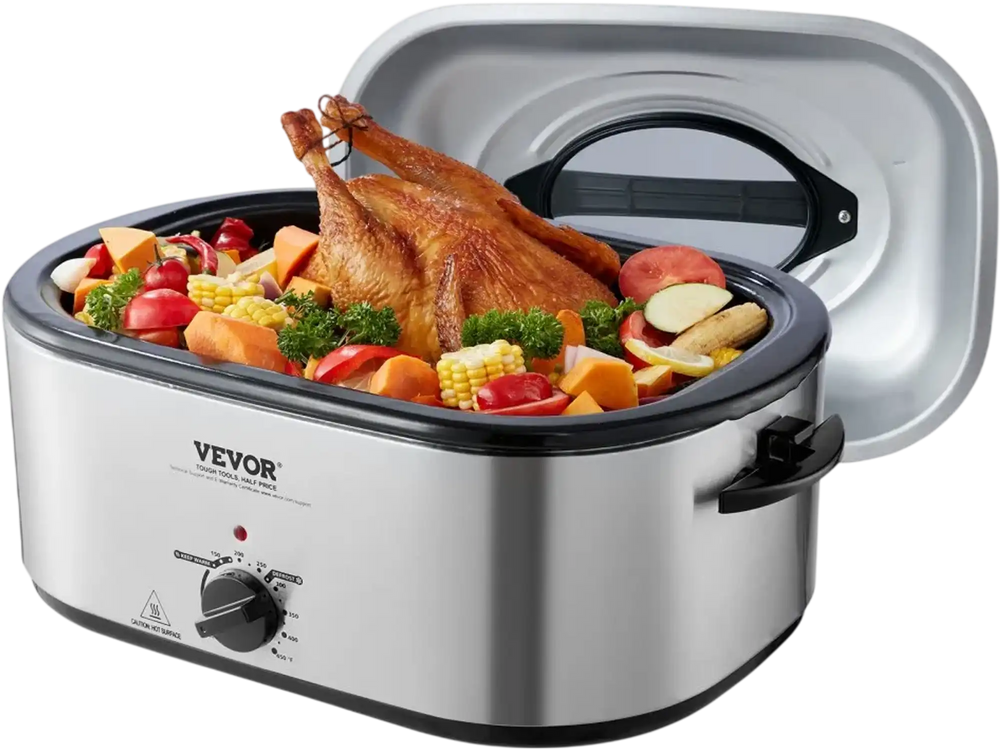 VEVOR Electric Roaster Oven, 26 QT Turkey Roaster Oven with Self-Basting Lid, 1450W Roaster Oven with Defrost & Warm Function, Adjustable Temperature, Removable Pan & Rack, Fits Turkeys Up to 30LBS