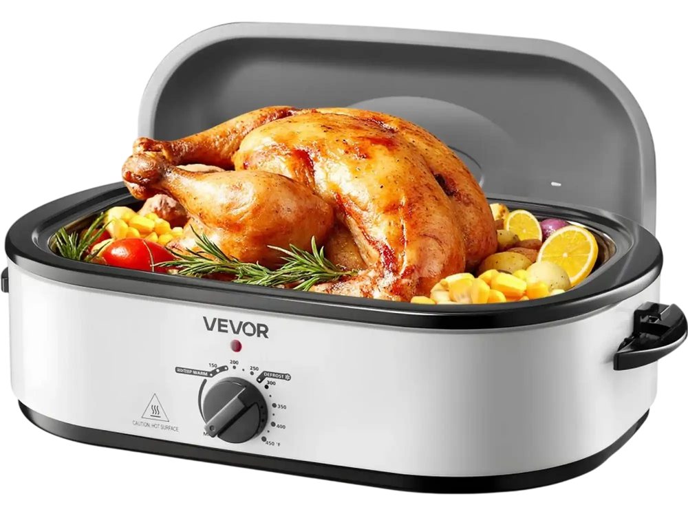 VEVOR Roaster Oven, 18QT Electric Roaster Oven, 150-450℉ Adjustable Temperature Electric Roasting Pan, Multifunctional Electric Roasters Oven with Self-Basting Lid, Removable Pan and Rack for Holiday