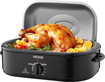 VEVOR Roaster Oven, 18QT Fast-Cooking Turkey Roaster, 150-450℉ Adjustable Temperature Turkey Oven with Self-Basting Lid, Removable Pan and Rack, Defrost & Warm Function, Electric Roasting Pan for Home