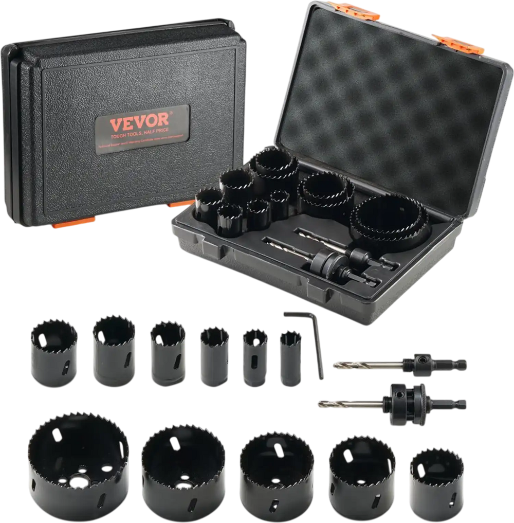 VEVOR Hole Saw Kit, 11 PCS Saw Blades, 2 Drill Bits, 1 Hex Wrench, General Purpose Size from 3/4" to 3", Bi Metal M42 Hole Saw Set with Carrying Case, Ideal for Wood Board, Plastic and Iron Plate