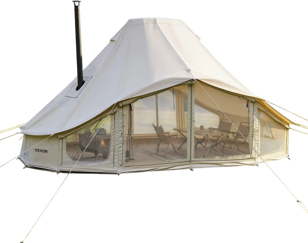VEVOR Canvas Bell Tent, 4 Seasons 19.7 x 13.12 x 10.17 ft Yurt Tent for Camping with Stove Jack, Poly-Cotton Canvas Breathable Holds up to 12 People, for Family Camping Glamping Outdoor Hunting Party