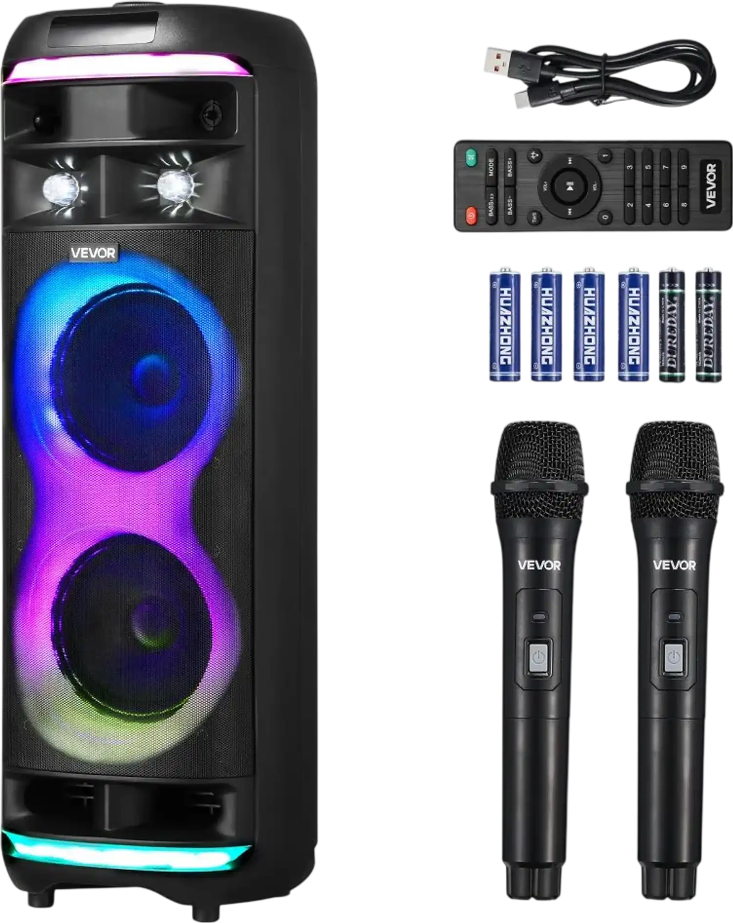 Vevor Karaoke Machine Portable Bluetooth Speaker with 2 Wireless Microphones New