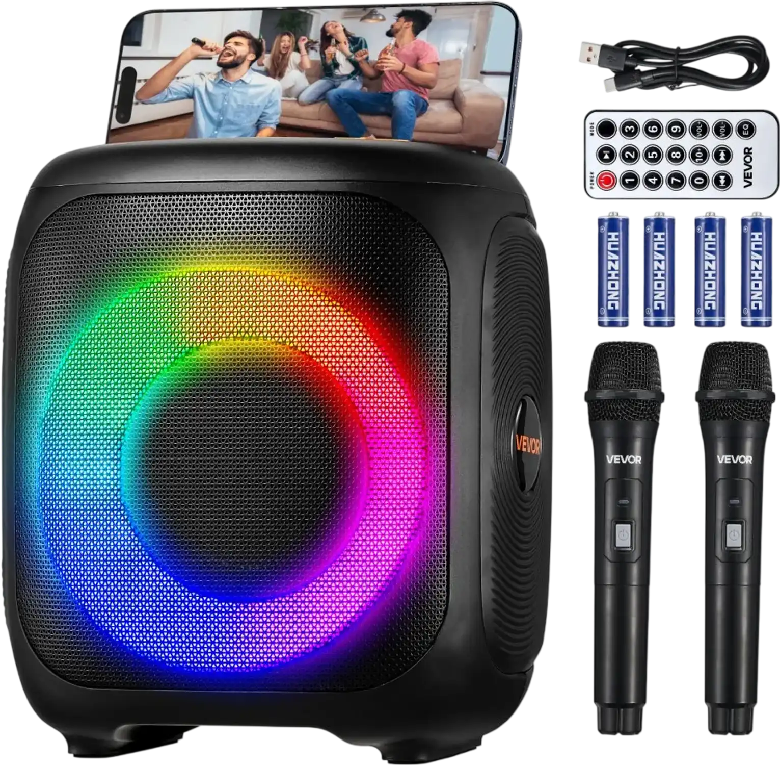 Vevor Karaoke Machine Portable Bluetooth Speaker with 2 Wireless Microphones 4