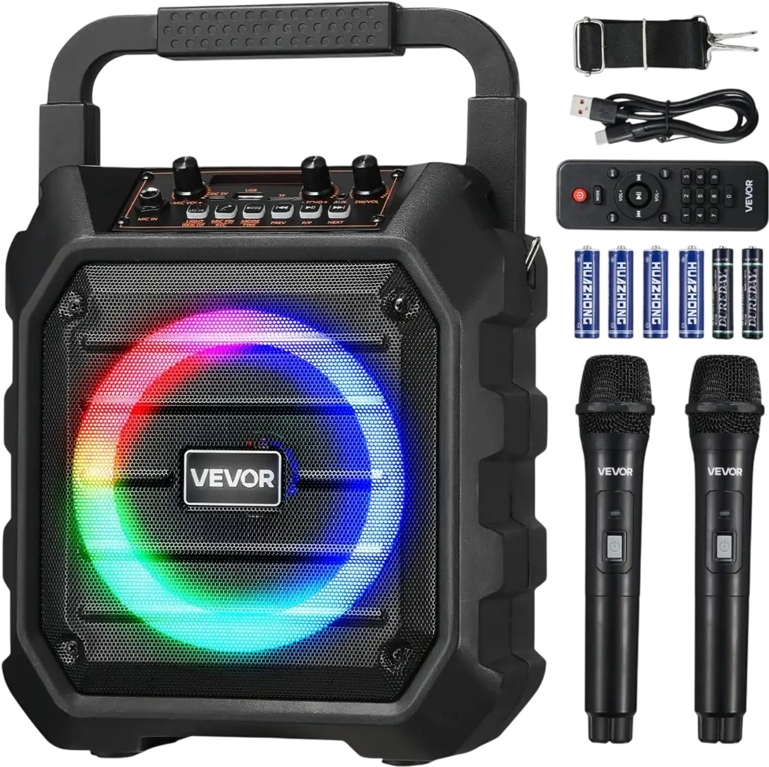Vevor Karaoke Machine Portable Bluetooth Speaker with 2 Wireless Microphones 6.5
