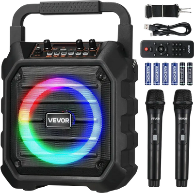 Vevor Karaoke Machine Portable Bluetooth Speaker with 2 Wireless Microphones 6.5
