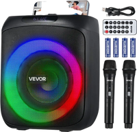 VEVOR Karaoke Machine for Adults, 30W, 6.5-inch Portable Bluetooth Speaker with 2 Wireless Microphones, LED Light, TWS Function, Handle, Support Micro TF Card, USB, AUX, for Home Karaoke Party Singing