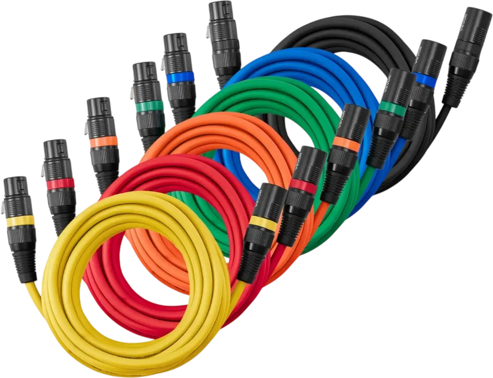 VEVOR XLR Cable 15 ft, 6 Pack, Shielded Balanced DMX Male to Female Microphone Cables, Gold-Plated 3-Pin XLR Mic Speaker Cord Wires, for Stage Lighting, Microphones, Amplifier, Mixer, Speaker Systems