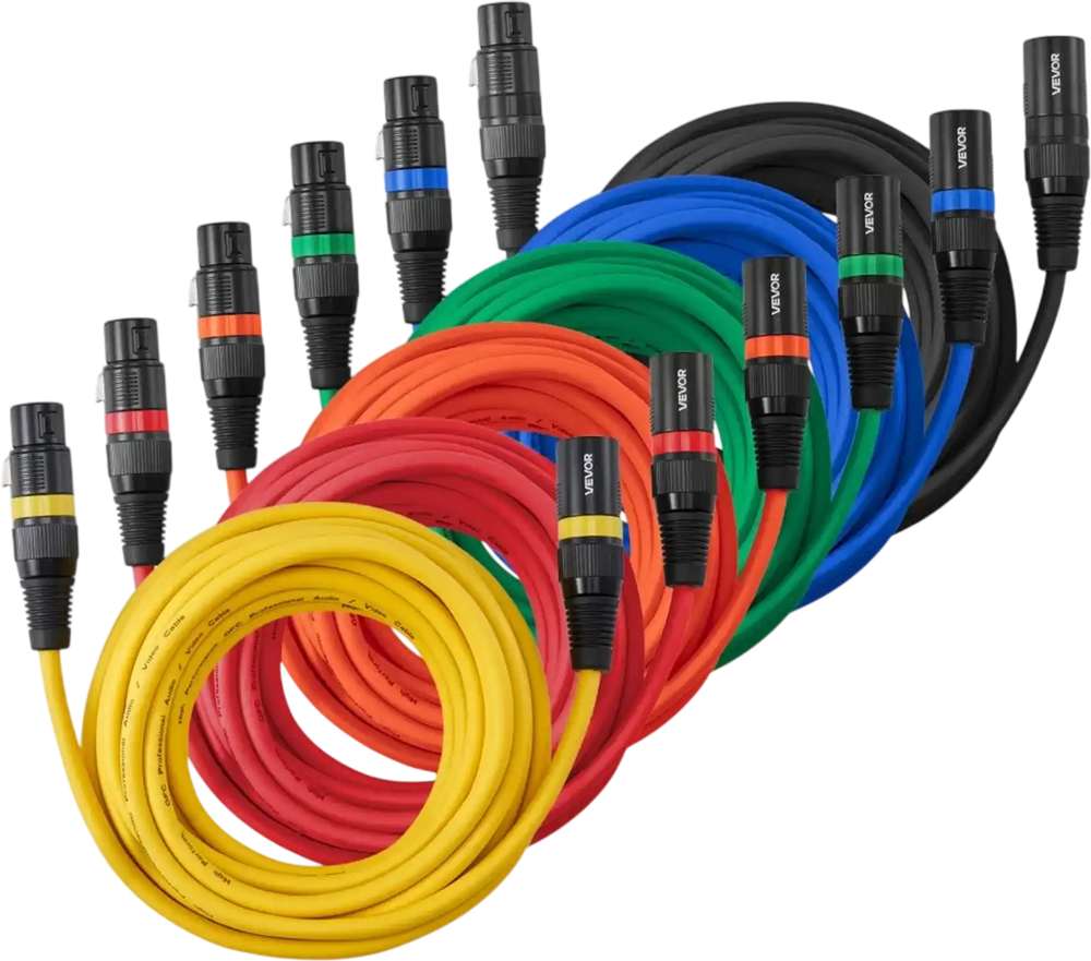 VEVOR XLR Cable 20 ft, 6 Pack, Shielded Balanced DMX Male to Female Microphone Cables, Gold-Plated 3-Pin XLR Mic Speaker Cord Wires, for Stage Lighting, Microphones, Amplifier, Mixer, Speaker Systems