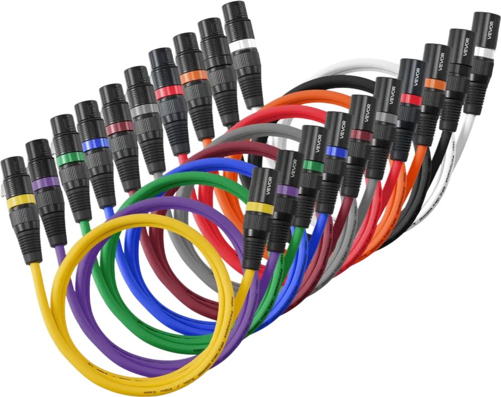 VEVOR XLR Cable 3.3 ft, 10 Pack, Shielded Balanced DMX Male to Female Microphone Cables, Gold-Plated 3-Pin XLR Mic Speaker Cord Wire, for Stage Lighting, Microphones, Amplifier, Mixer, Speaker Systems