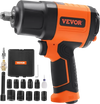 VEVOR 1/2-Inch Air Impact Wrench, High Torque Up to 1400 ft-lbs, Lightweight 4.6 lb Design Pneumatic Impact Gun with 11-PCS 1/2-Inch Drive CR-V Steel Impact Socket Set & Carrying Case