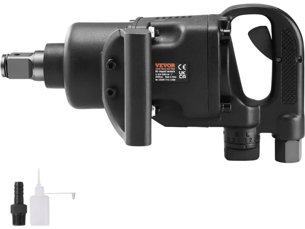 VEVOR 1 Inch Air Impact Wrench, Up to 2730 ft-lbs Reverse Torque Output 1" Pneumatic Impact Gun Lightweight w/ 2 Handles for Heavy Duty Repairs and Maintenance