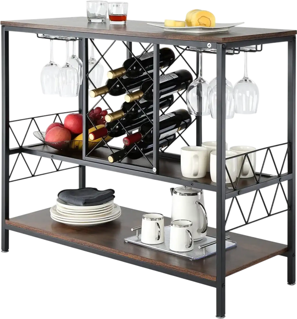 VEVOR 40 Inch Industrial Bar Cabinet, Wine Table for Liquor and Glasses, Sideboard Buffet Cabinet with Glass Holder & Wine Rack, Freestanding Farmhouse Wood Coffee Bar Cabinet for Living Room Home Bar