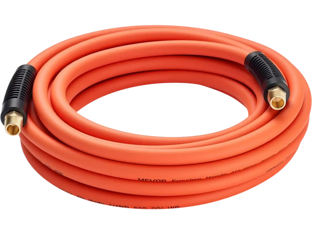 VEVOR Air Hose, 1/4" x 25FT Hybrid Air Compressor Hose, 300 PSI Kink-Resistant Pneumatic Hoses with 1/4-inch Solid MNPT Bras Fittings, Three-Layer Construction, All-Weather Flexibility