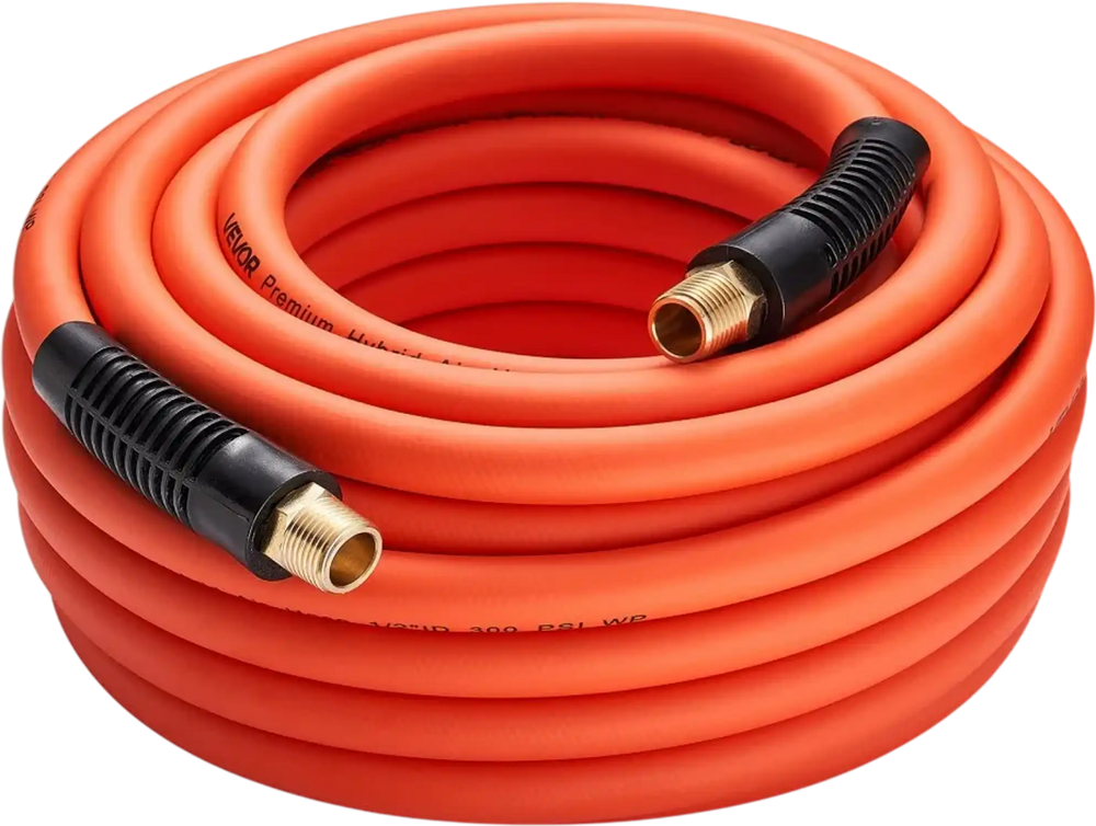 VEVOR Air Hose, 1/2" x 50FT Hybrid Air Compressor Hose, 300 PSI Kink-Resistant Pneumatic Hoses with 1/2-inch Solid MNPT Bras Fittings, Three-Layer Construction, All-Weather Flexibility