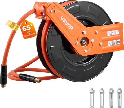 Vevor Air Hose Reel Retractable 1/2 in. x 65 ft. Rubber Max 300 PSI Ceiling/Wall Mount New
