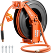 VEVOR Retractable Air Hose Reel, 1/2 Inch x 50 FT Rubber Air Hose Max 300PSI, Auto Rewind Air-Compressor Hoses Reel with 5 ft Lead in, Ceiling/Wall Mount Heavy Duty Steel Double Arm