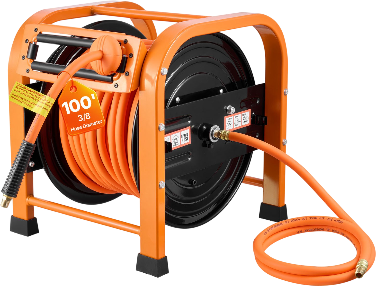 Vevor Air Hose Reel Retractable 3/8 in. x 100 ft. Max 300 PSI with 5 ft. Lead In New