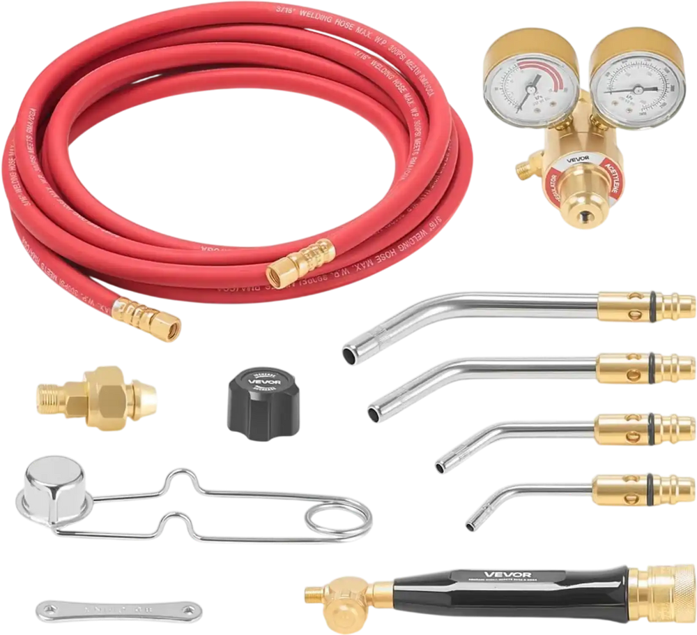 VEVOR Air Acetylene Torch Kit, Acetylene Gas Welding Tool with 11.8FT Rubber Hose, 4 Welding Tips & CGA200 Regulator, Swirl Frame Gas Brazing Torch Kit for Home DIY and Industrial Metalworking