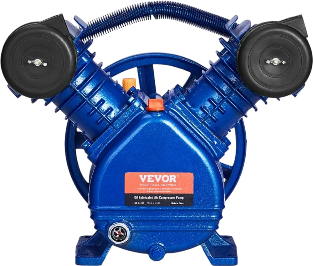 VEVOR Air Compressor Pump Head, 3HP 6.25CFM @ 90PSI, Twin Cylinder Oil Lubricated Air Compressor Piston Pump Head, Single Stage V-Type Cast Iron Air Compressor Pump Replacement with Max. 116PSI Pressure