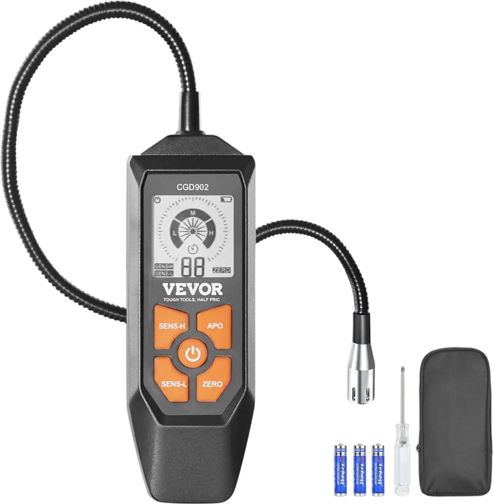 VEVOR Natural Gas Detector, 50-10,000 PPM Gas Leak Detector with 18.5-inch Gooseneck, Combustible Gas Detector Sniffer with Audible & Visual Alarm Locates Propane, Methane, Butane for Home, RV, HVAC