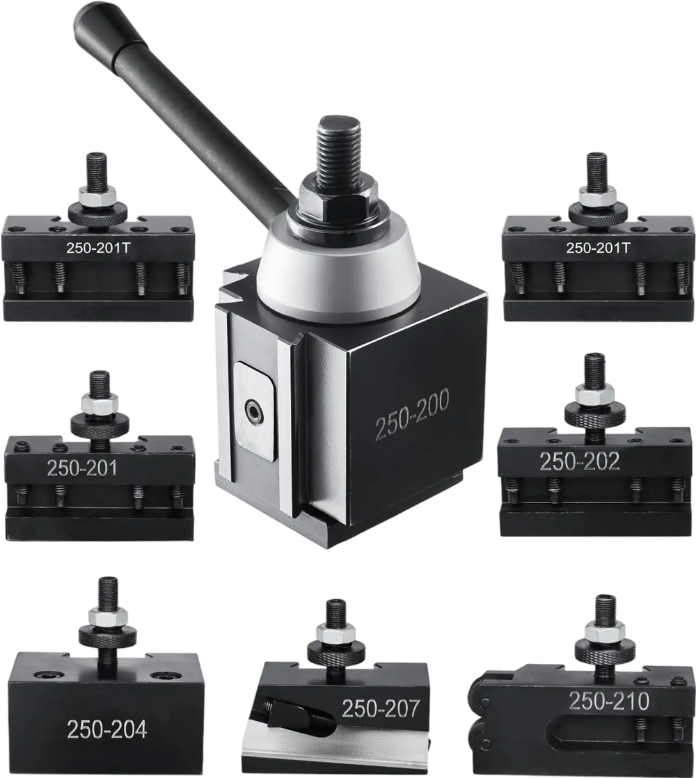 VEVOR Quick Change Tool Post Set, 8 Pcs, Includes Lathe Tool Holders, Piston Type Tool Post with Turning Tool Holder Accessories, for Mini Lathe & Metal Lathe 10"-15" Swing, Durable Steel Material