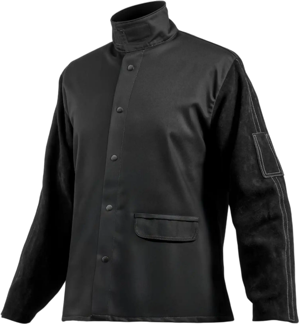 VEVOR Flame Resistant Welding Jacket, Heavy Duty Split Cowhide Leather Sleeves + 9 oz. FR Pure Cotton Body, Heat-Resistant Welding Safety Jacket for Welder Fitters - XXL Size