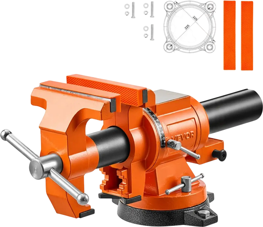 VEVOR Heavy Duty Bench Vise, 6" Jaw Width, Double Swivel Rotating Multi-Purpose Bench Vise, with 360° Locking Swivel Base and Head, 2.8" Throat Depth, 6" Max Jaw Opening, for Drilling, Pipe Cutting