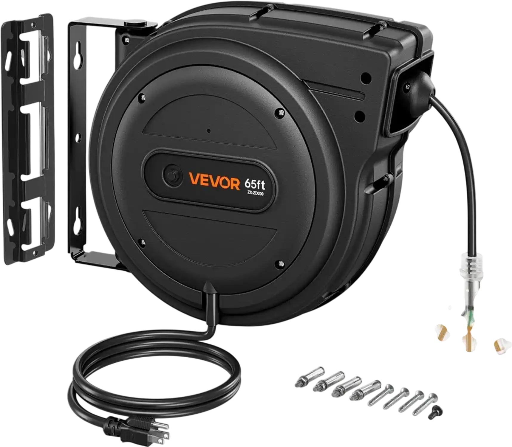 Vevor Retractable Extension Cord Reel 65' Heavy Duty 12/3 AWG Black New