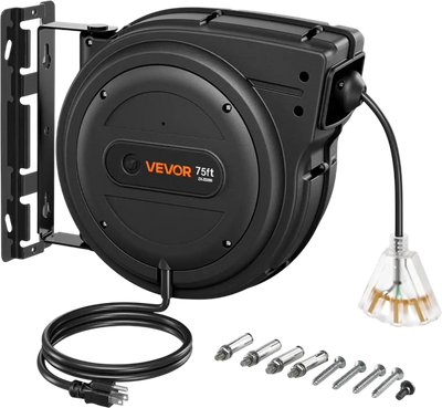Vevor Extension Cord Reel 75' Heavy Duty Retractable Power Cord New