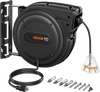 VEVOR Retractable Extension Cord Reel 80FT Heavy Duty 12AWG/3C SJTOW Black, for Ceiling/Wall Mount, 15A Circuit Breaker, Automatic Retractable Power Cord, Lighted Triple Tap, with 180° Swivel Bracket