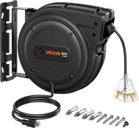VEVOR Retractable Extension Cord Reel 80FT Heavy Duty 12AWG/3C SJTOW Black, for Ceiling/Wall Mount, 15A Circuit Breaker, Automatic Retractable Power Cord, Lighted Triple Tap, with 180° Swivel Bracket